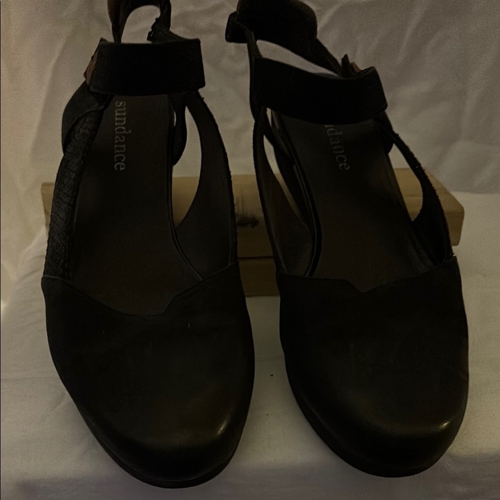 Sundance Elegant Black Low Wedged Sling Backs